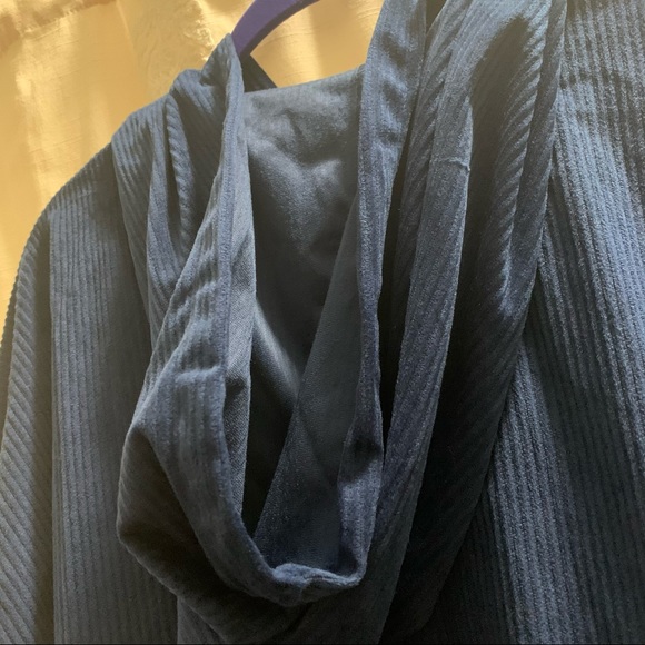 Navy Blue Cropped Drop Shoulder Drawstring Corduroy Jacket with Hood NWOT - Picture 9 of 16